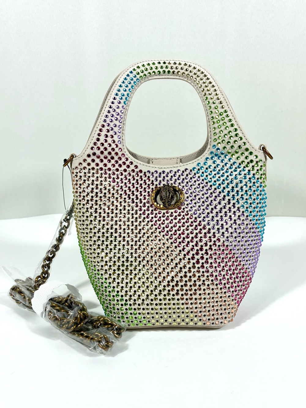 Kurt Geiger London Small Chelsea Crystal Leather Hobo Bag Bone Rainbow NWT